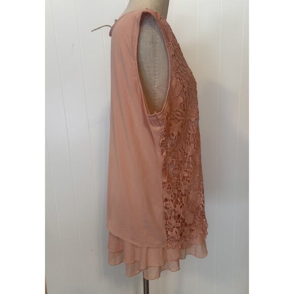 Forgotten Grace Tank Top Womens 2XL Pink Lace Floral Sheer Layered Boho Style - Picture 5 of 12